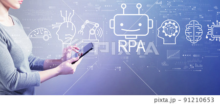 Robotic Process Automation theme with woman using a tablet 91210653