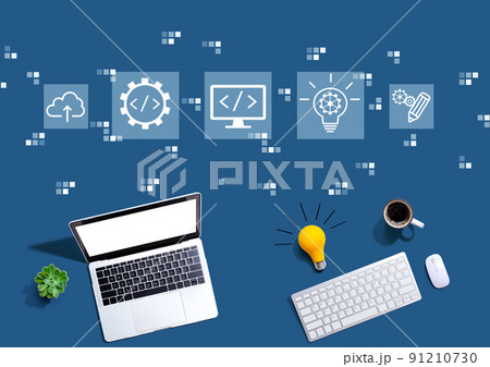 Web development concept with computers with a light bulb Web development concept with computers with a light bulb 91210730