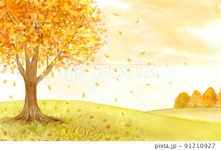 秋の風景 水彩画のイラスト素材 [91210927] - PIXTA