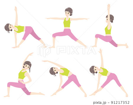 ヨガをする若い女性のイラスト素材セット 91217352