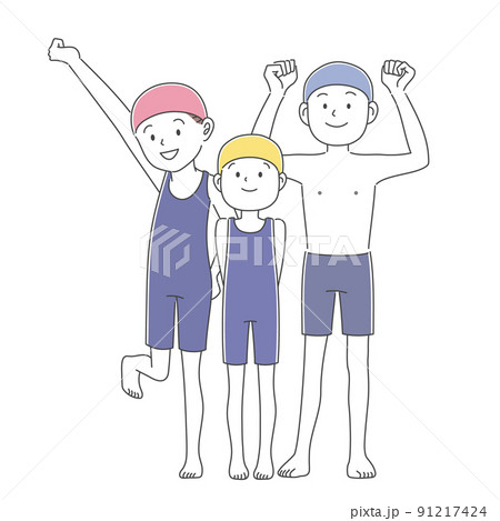 水着を着てポーズをとる男女の全身イラスト 水着を着てポーズをとる男女の全身イラスト 91217424