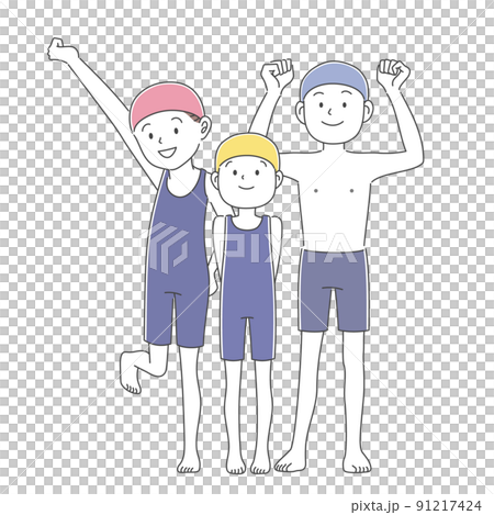 水着を着てポーズをとる男女の全身イラスト 水着を着てポーズをとる男女の全身イラスト 91217424