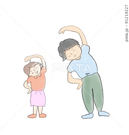 ラジオ体操　親子　女の子　父親　イラスト 91219227