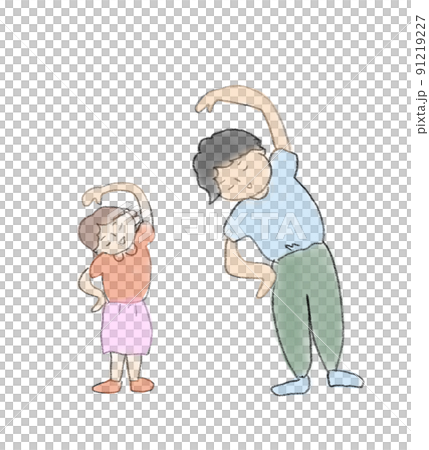 ラジオ体操　親子　女の子　父親　イラスト 91219227