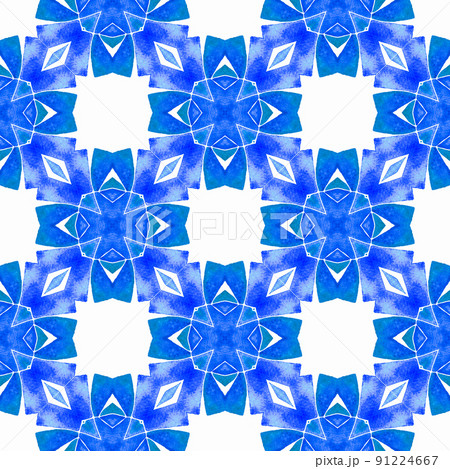 Textile ready ravishing print, swimwear fabric, wallpaper, wrapping. Blue delightful boho chic summer design. Medallion seamless pattern. Watercolor medallion seamless border. 91224667