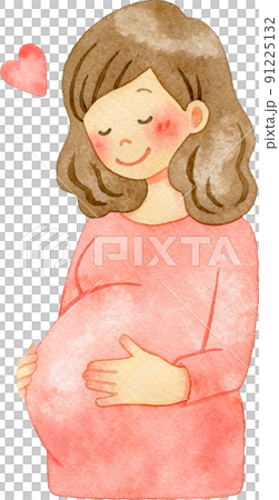 孕婦（上身）撫摸她的大肚子的插圖 91225132