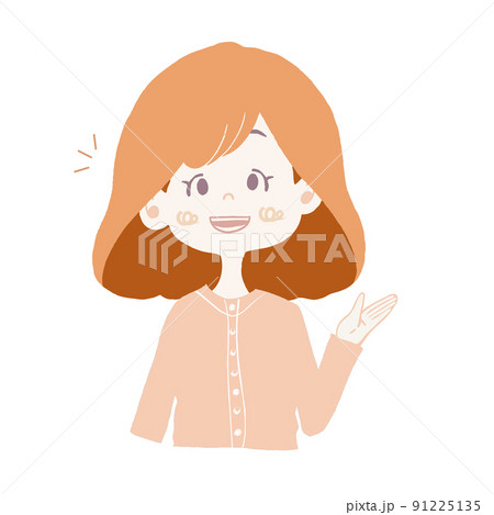 「どうぞ」と片手を横に添える女の子のイラスト 91225135