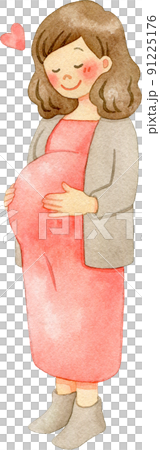 Illustration of a pregnant woman (whole body) stroking her big stomach 91225176