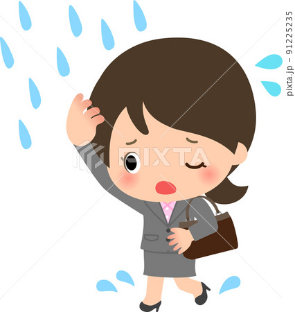 にわか雨に遭って走るスーツの女性 91225235