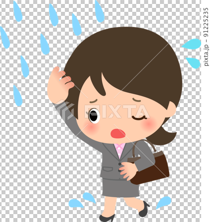 にわか雨に遭って走るスーツの女性 91225235