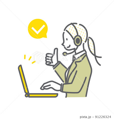 サムアップするオペレーターの女性 シンプルでお洒落な線画イラスト サムアップするオペレーターの女性 シンプルでお洒落な線画イラスト 91226324
