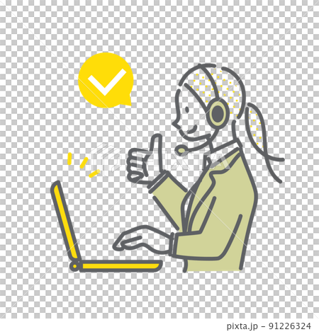 サムアップするオペレーターの女性 シンプルでお洒落な線画イラスト サムアップするオペレーターの女性 シンプルでお洒落な線画イラスト 91226324