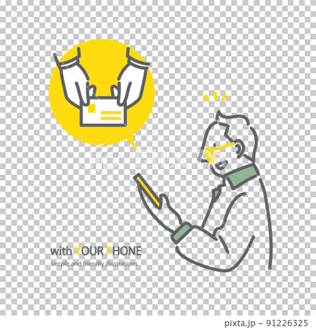 A young man who does simple procedures with a smartphone Simple and fashionable line drawing Irasu 91226325