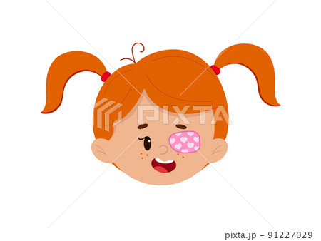 Amblyopia eye patch on girl face isolated on white background. Amblyopia eye patch on girl face isolated on white background. 91227029