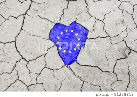 Flag of European Union on cracked ground background 91228315