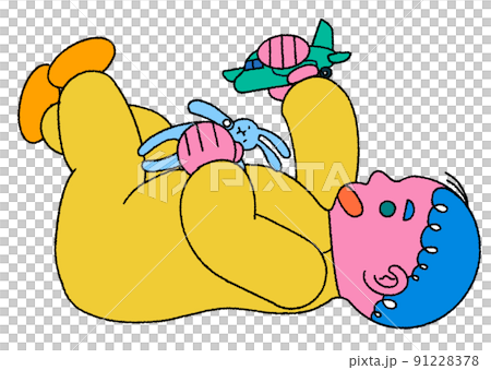 おもちゃで遊ぶかわいい赤ちゃんのレトロなイラスト 91228378