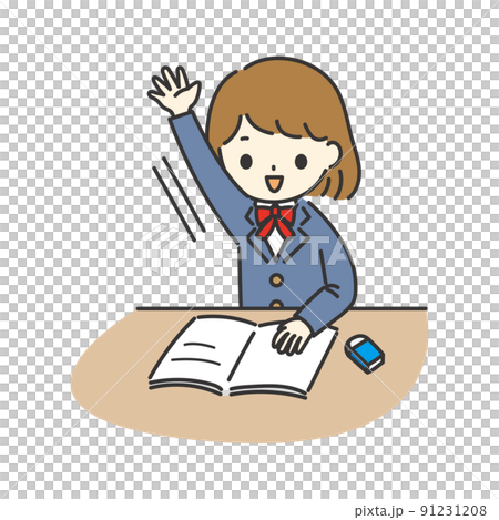 一名女學生在課堂上舉手的插圖 一名女學生在課堂上舉手的插圖 91231208