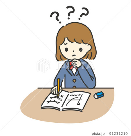 女子学生が勉強で考えているイラストのイラスト素材 [91231210] - PIXTA