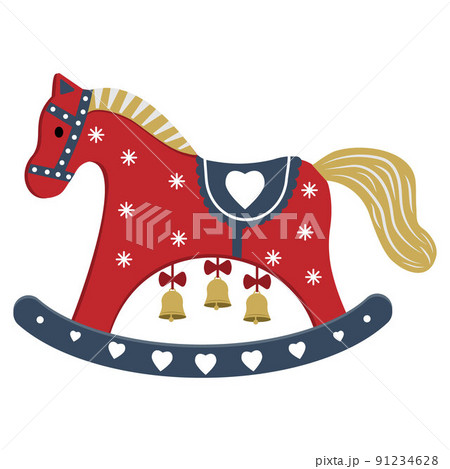 Christmas toy for the Christmas tree rocking horse in vintage style with a symbol of the New Year. Vector illustration isolated on a white background. Christmas toy for the Christmas tree rocking horse in vintage style with a symbol of the New Year. Vector illustration isolated on a white background. 91234628