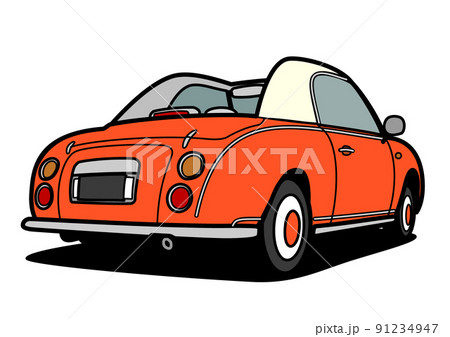 国産レトロスモールクーペ　オレンジ　自動車イラスト 91234947