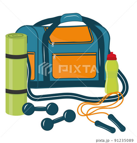 Composition Sports bag with fitness items, color isolated vector illustration Composition Sports bag with fitness items, color isolated vector illustration 91235089