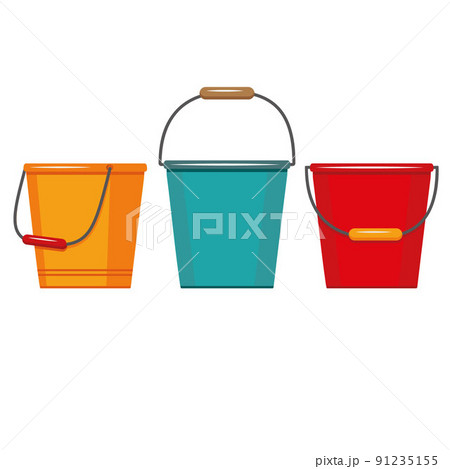 Set of insulated containers for washing and cleaning made of plastic, basins bucket bath, vector in flat style Set of insulated containers for washing and cleaning made of plastic, basins bucket bath, vector in flat style 91235155