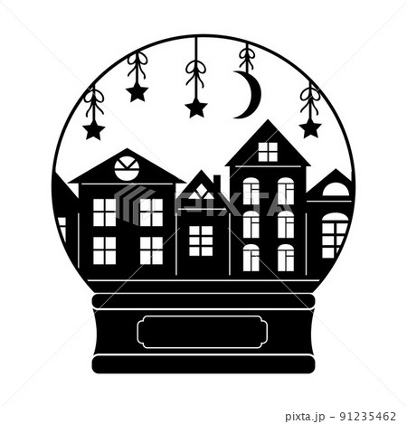 snow globe with houses, black stencil, vector isolated illustration snow globe with houses, black stencil, vector isolated illustration 91235462