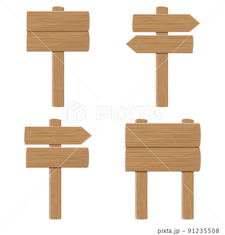 A set of wooden signs and directional arrows. Empty billboards made of wood, color vector cartoon illustration A set of wooden signs and directional arrows. Empty billboards made of wood, color vector cartoon illustration 91235508