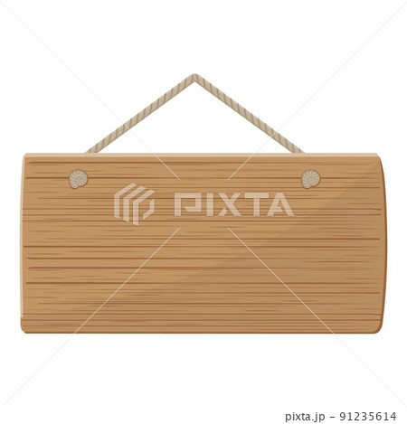 Wooden plaque made of boards. Empty wooden billboard, color vector illustration 91235614
