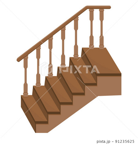 Wooden staircase to the porch - a staircase to enter the house with decorative wooden railings 91235625