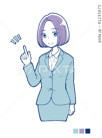 スーツを着た若い女性 指をさす 91235675