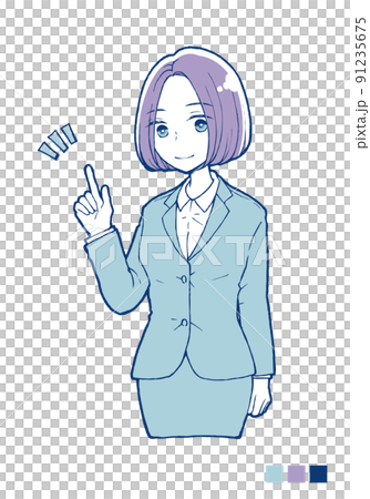 スーツを着た若い女性 指をさす 91235675