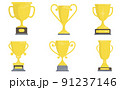 Winner trophy icon set.The gold trophy is a symbol of victory in sporting event 91237146