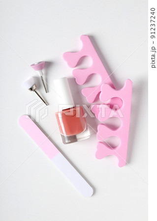 Concept of nail care with manicure accessories on white background Concept of nail care with manicure accessories on white background 91237240