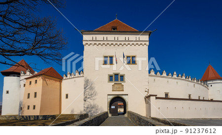 Kezmarok Castle, view of the main entrance gate of the historica 91237612