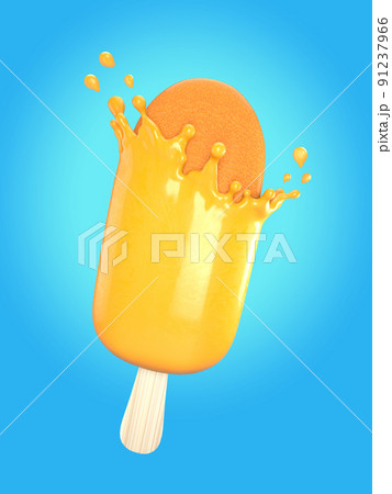 3D illustration of orange ice cream bar with orange juice splash, work path or clipping path included 91237966