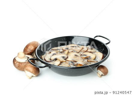 Concept of tasty food with mushroom sauce isolated on white background Concept of tasty food with mushroom sauce isolated on white background 91240547