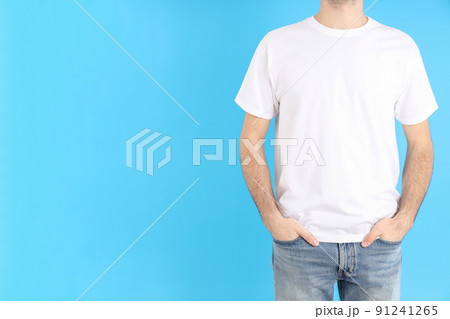 White t-shirt with blue insets isolated on a white background