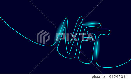 One line NFT Non Fungible unique cryptocurrency. Blockchain art crypto security code.Continuous digital photo object certificate ownership.Technology vector illustration 91242014
