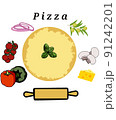 Italian pizza, top view ingredients. Pizzeria menu design template. Pizza illustration. 91242201