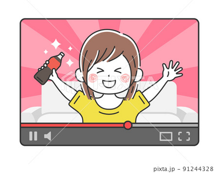 動画配信をする女性のイラスト 動画配信をする女性のイラスト 91244328