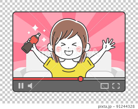動画配信をする女性のイラスト 動画配信をする女性のイラスト 91244328