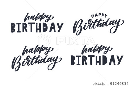 Happy Birthday lettering text banner, black color. Vector illustration. 91246352
