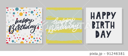 Happy Birthday lettering text banner, black color. Vector illustration. 91246381