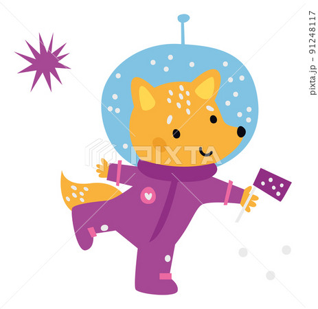 Cute fox astronaut. Brave space explorer animal 91248117