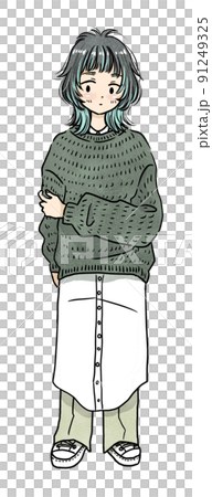 ウルフカットヘアの女の子・ファッションイラスト 91249325