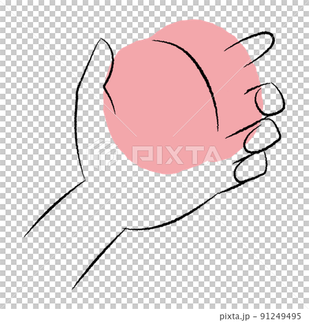 桃を手に持っているイラスト｜ベクター 91249495