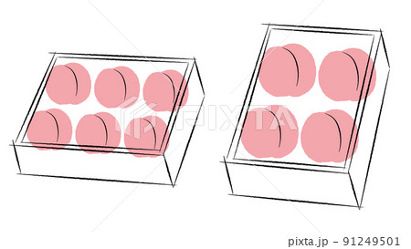 箱詰めされた桃のイラスト｜ベクター 91249501