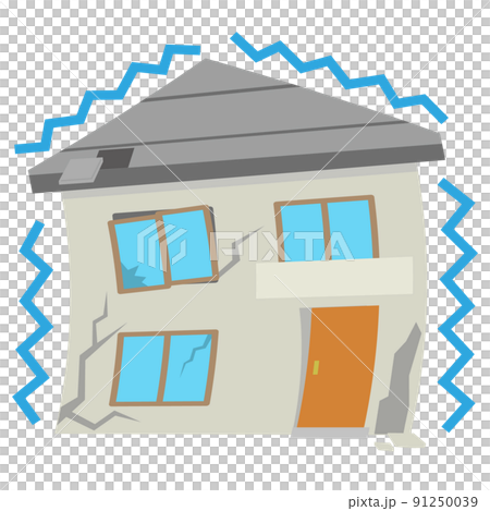地震被害 二階建ての家 アイコン イラスト 地震被害 二階建ての家 アイコン イラスト 91250039