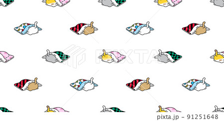 cat seamless pattern calico kitten sleeping blanket vector neko breed cartoon character pet repeat wallpaper tile background animal doodle illustration scarf isolated design 91251648